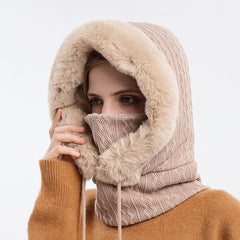 Winter Thick Plush Warm Hat With Scarf For Women