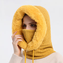 Winter Thick Plush Warm Hat With Scarf For Women