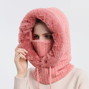 Winter Thick Plush Warm Hat With Scarf For Women